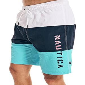 imageNautica Mens Standard Quick Dry Classic Logo TriBlock Series Swim TrunkCalypso Blue