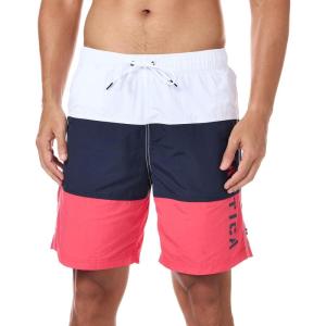 imageNautica Mens Standard Quick Dry Classic Logo TriBlock Series Swim TrunkMelon Berry