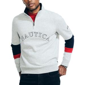 imageNautica Mens Sustainably Crafted QuarterZip Colorblock SweatshirtGrey Heather