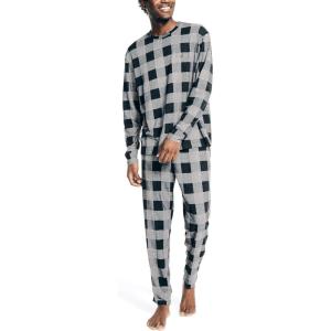 imageNautica Mens Waffle Buffalo Plaid Pajama Pant SetStorm Grey