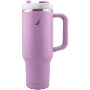 imageNautica 40 oz Large Insulated Tumbler with Handle ampamp Straw with screw on cap Reusable Water Bottle Stainless Steel Travel Mug for Hot Cold or Iced Drink BPAFree Fits Car Cup Holders Light BlueViolet