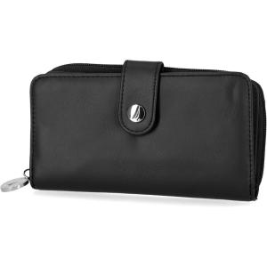 imageNautica Be Shore Zip Around Wallet for Women RFID Vegan Leather Clutch Bifold Organizer with Phone Holder Card Slots and Checkbook Pocket Black JacquardBlack Buff