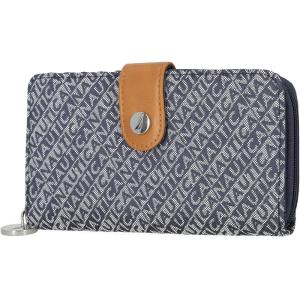 imageNautica Be Shore Zip Around Wallet for Women RFID Vegan Leather Clutch Bifold Organizer with Phone Holder Card Slots and Checkbook Pocket Black JacquardIndigo Jacquard