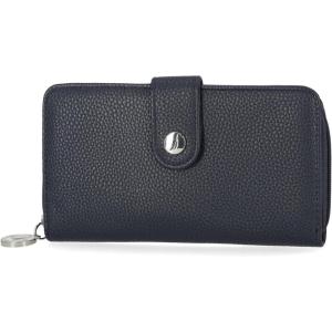 imageNautica Be Shore Zip Around Wallet for Women RFID Vegan Leather Clutch Bifold Organizer with Phone Holder Card Slots and Checkbook Pocket Black JacquardIndigo