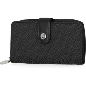 imageNautica Be Shore Zip Around Wallet for Women RFID Vegan Leather Clutch Bifold Organizer with Phone Holder Card Slots and Checkbook Pocket Black JacquardBlack Jacquard
