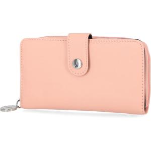 imageNautica Be Shore Zip Around Wallet for Women RFID Vegan Leather Clutch Bifold Organizer with Phone Holder Card Slots and Checkbook Pocket Black JacquardAloha Pink