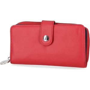 imageNautica Be Shore Zip Around Wallet for Women RFID Vegan Leather Clutch Bifold Organizer with Phone Holder Card Slots and Checkbook Pocket Black JacquardFuego Red