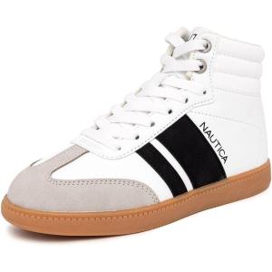 imageNautica Boys Girls Casual Fashion Shoes  Comfortable Soccer Classic Walking Tennis Sneakers for Kids  Breathable Lightweight ampamp Flexible Lace UpBungee LowTopHigh TopWhite Blackshea