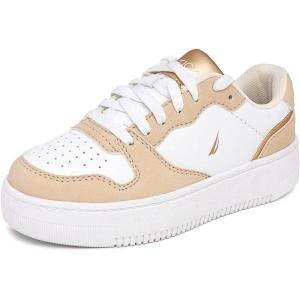 imageNautica Girls Sneakers  LaceUp Tennis Shoes Casual ampamp Comfortable for ToddlersToddler Little Kids ampamp Big Kids PlatformRegularTan White Gold