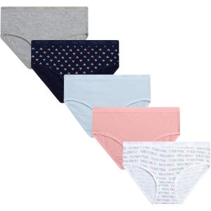 imageNautica Girls Underwear Briefs  5 Pack Comfort Stretch MidWaist Breathable Cotton Underwear Panties for Girls 412PrintLight Grey HeatherPowder PinkLight Blue