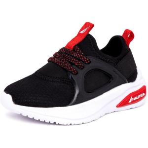 imageNautica Kids Athletic SlipOn Sneakers  Comfortable Bungee Running Shoes for Boys and Girls  Stylish and Supportive Footwear for Active Kids Big KidLittle KidToddlerBlack Redsplash
