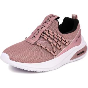 imageNautica Kids Athletic SlipOn Sneakers  Comfortable Bungee Running Shoes for Boys and Girls  Stylish and Supportive Footwear for Active Kids Big KidLittle KidToddlerMauve Black
