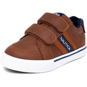 imageNautica Kids Double Strap Sneakers  Casual Athletic Shoes for Boys and Girls  Durable and Comfortable Fit for Toddlers and Little KidsTan Navyadish