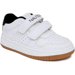 imageNautica Kids Double Strap Sneakers  Casual Athletic Shoes for Boys and Girls  Durable and Comfortable Fit for Toddlers and Little KidsWhite Blackstafford