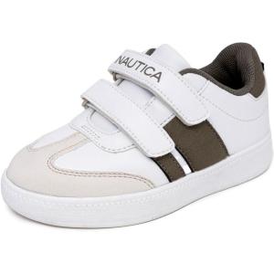 imageNautica Kids Double Strap Sneakers  Casual Athletic Shoes for Boys and Girls  Durable and Comfortable Fit for Toddlers and Little KidsWhite Olivescott