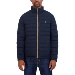 imageNautica Mens Stretch Reversible Midweight Puffer Jacket Wind and Water ResistantTaupe