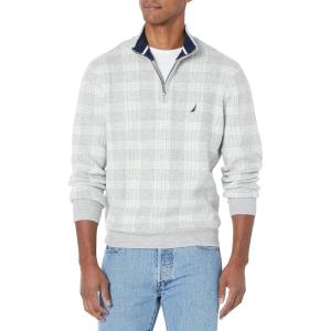imageNautica Mens Sustainably Crafted Plaid QuarterZip SweaterGrey Heather