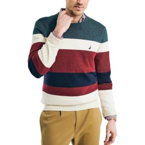 imageNautica Mens Sustainably Crafted Striped Textured Crewneck SweaterNautica Tan