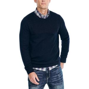 imageNautica Mens Sustainably Crafted Textured Crewneck SweaterNavy Seas