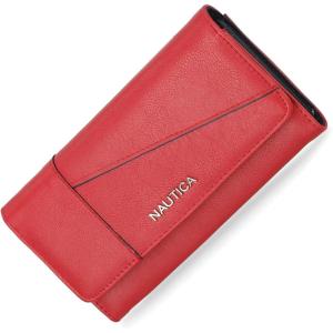 imageNautica Money Manager RFID Slim and Small Wallet for Women  Credit Card Holder with Coin Purse and Zipper Wallet Womens Clutch OrganizerFuego Red Buff