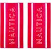 imageNautica  Oversized Beach Towel Set Soft Plush Velour Towels with Hanging Loop Quick Dry ampamp Absorbent Beach Vacation Essentials for Adults ampamp Travel Tilted Logo Blue 2PackLogo Stripe Pink