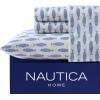 imageNautica  Twin XL Sheets Cotton Percale Bedding Set Fully Elasticized Ideal Dorm Essentials Audley Stripe Blue Twin XLWoodblock Fish Blue