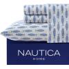 imageNautica  Twin XL Sheets Cotton Percale Bedding Set Fully Elasticized Ideal Dorm Essentials Audley Stripe Blue Twin XLWoodblock Fish Blue