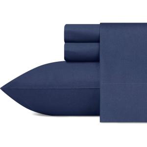 imageNautica  Twin Sheet Set Cotton Percale Bedding Set Crisp ampamp Cool Fully Elasticized Ideal Dorm Essentials Solid Light Blue TwinCaptains Navy