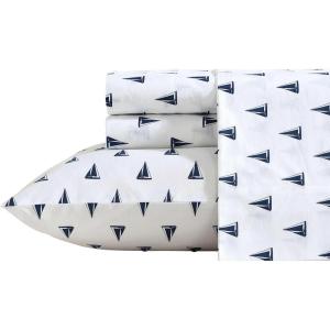 imageNautica  Twin XL Sheets Cotton Percale Bedding Set Fully Elasticized Ideal Dorm Essentials Audley Stripe Blue Twin XLNavy