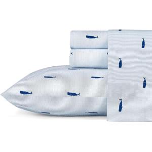 imageNautica  Twin XL Sheets Cotton Percale Bedding Set Fully Elasticized Ideal Dorm Essentials Audley Stripe Blue Twin XLWhale Stripe BlueWhite