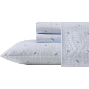 imageNautica  Twin XL Sheets Premium Cotton Percale Bedding Set Striped Bedding Set OekoTex Certified Beaux Stripe Blue Twin XLBoat Stripe Pale Blue