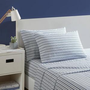 imageNautica  Twin XL Sheets Premium Cotton Percale Bedding Set Striped Bedding Set OekoTex Certified Beaux Stripe Blue Twin XLColeridge Stripe Blue