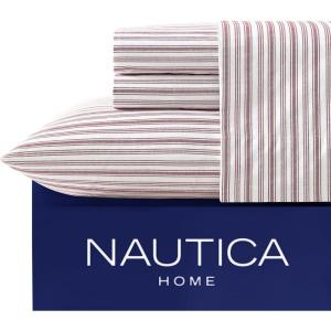 imageNautica  Twin XL Sheets Premium Cotton Percale Bedding Set Striped Bedding Set OekoTex Certified Beaux Stripe Blue Twin XLColeridge Stripe Red