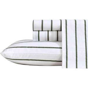 imageNautica  Twin XL Sheets Premium Cotton Percale Bedding Set Striped Bedding Set OekoTex Certified Beaux Stripe Blue Twin XLMerrick Stripe Beige