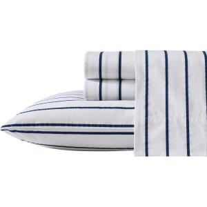 imageNautica  Twin XL Sheets Premium Cotton Percale Bedding Set Striped Bedding Set OekoTex Certified Beaux Stripe Blue Twin XLPenny Pinstripe Blue