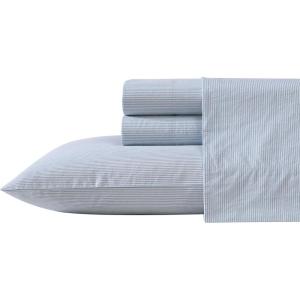 imageNautica  Twin XL Sheets Premium Cotton Percale Bedding Set Striped Bedding Set OekoTex Certified Beaux Stripe Blue Twin XLPenny Pinstripe White