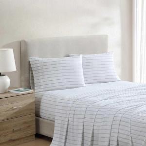 imageNautica  Twin XL Sheets Premium Cotton Percale Bedding Set Striped Bedding Set OekoTex Certified Beaux Stripe Blue Twin XLSkippers Island Green