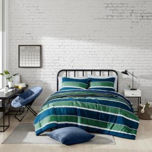 imageNautica  TwinTwin XL Bed Set Reversible Comforter with Matching Shams Bed Sheets and Laundry Bag Dorm Essentials Captains BlueGreenBellecastle Bay PineNavy