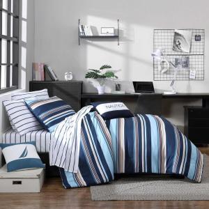 imageNautica  TwinTwin XL Bed Set Reversible Comforter with Matching Shams Bed Sheets and Laundry Bag Dorm Essentials Captains BlueGreenColton Blue