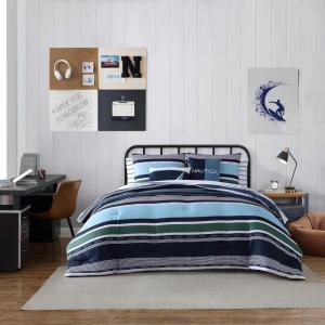 imageNautica  TwinTwin XL Bed Set Reversible Comforter with Matching Shams Bed Sheets and Laundry Bag Dorm Essentials Captains BlueGreenElliot Blue