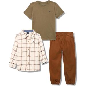 imageNautica Baby Boys 3pc Woven Shirt Pant SetGrape LeafFarina HeatherCrew Brown