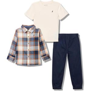 imageNautica Baby Boys 3pc Woven Shirt Pant SetVanilla Ice PlaidNavy Blazer
