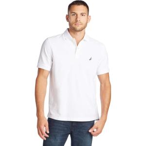 imageNautica Mens Classic Short Sleeve Solid Performance Deck Polo ShirtWhite Basic Polo