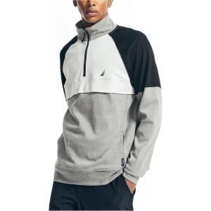 imageNautica Mens Navtech QuarterZip Color Block SweaterStone Grey Heather