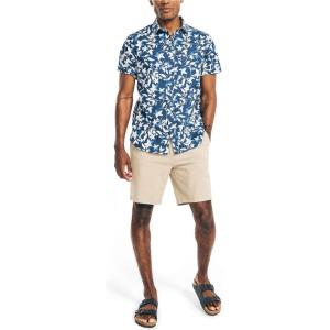 imageNautica Mens Printed Poplin ShortSleeve ShirtDreamy CoralsEstate Blue