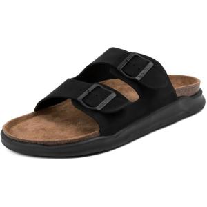 imageNautica Mens Sandals  Casual Slides with 2 Adjustable Buckle Straps and Cork Footbed for Ultimate Comfort and Style RegularWide Width Big SizeBlack Monotriun