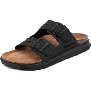 imageNautica Mens Sandals  Casual Slides with 2 Adjustable Buckle Straps and Cork Footbed for Ultimate Comfort and Style RegularWide Width Big SizeBlack Monochrome