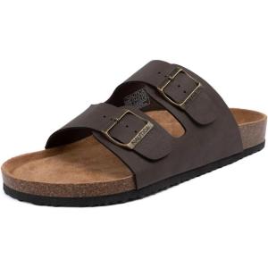 imageNautica Mens Sandals  Casual Slides with 2 Adjustable Buckle Straps and Cork Footbed for Ultimate Comfort and Style RegularWide Width Big SizeBrown Tumbledtriun