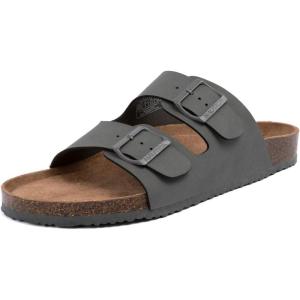 imageNautica Mens Sandals  Casual Slides with 2 Adjustable Buckle Straps and Cork Footbed for Ultimate Comfort and Style RegularWide Width Big SizeGrey Monotriun