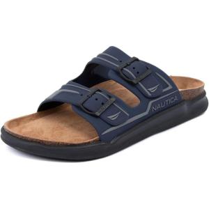 imageNautica Mens Sandals  Casual Slides with 2 Adjustable Buckle Straps and Cork Footbed for Ultimate Comfort and Style RegularWide Width Big SizeNavy Charcoal